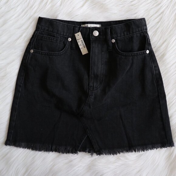 Madewell Black Rigid Denim A Line Mini Skirt Size 24 - Picture 1 of 9